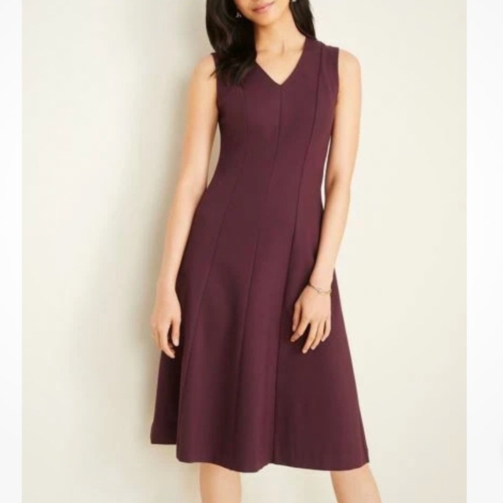 Ann Taylor Burgundy Purple Sleeveless Paneled Structured Midi Dress